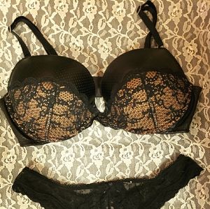 Victoria's Secret leather and lace pushup bra